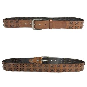 Aeropostale Full Grain Leather Stitched Casual Tan Dark Brown Belt Medium
